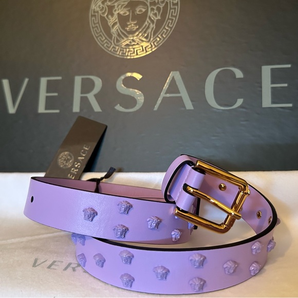 Versace Medusa Studded lilac leather belt NEW (AUTHENTIC) - Picture 2 of 16